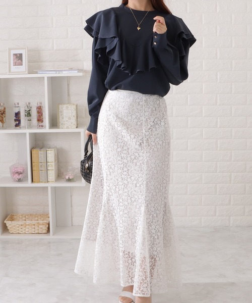 Lace Ladies(レースレディース)の「フリル 長袖パフスリーブ ブラウス(シャツ/ブラウス・レディース・ブラック/アイボリー/ネイビー/ピンク・S/FREE)」の16枚目の写真