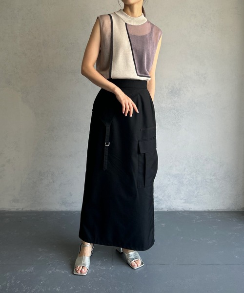 &g'aime（アンジェム）の「【&g’aime】配色シアーノースリーブニットトップス（ニット/セーター・レディース・ブラック/チャコールグレー/グレイッシュベージュ・FREE）」の22枚目の写真