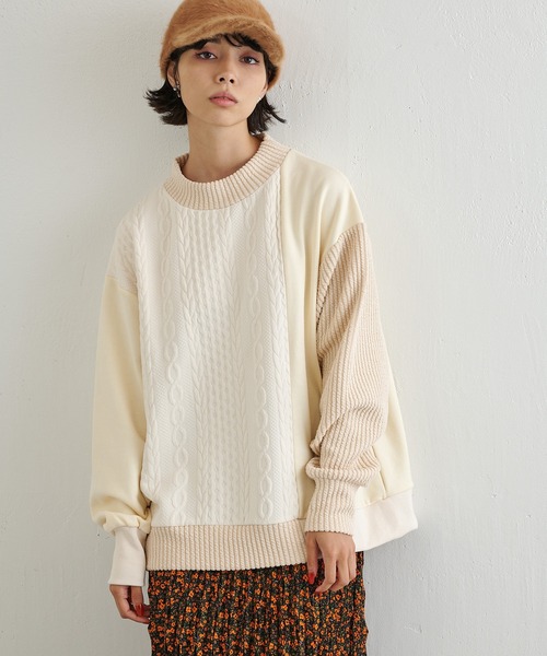 ear PAPILLONNER（イアパピヨネ）の「ケーブルニット柄スウェット【SUM1 STYLE（スミスタイル)】（スウェット・レディース・ホワイト/ブラック/グレー・FREE）」の11枚目の写真