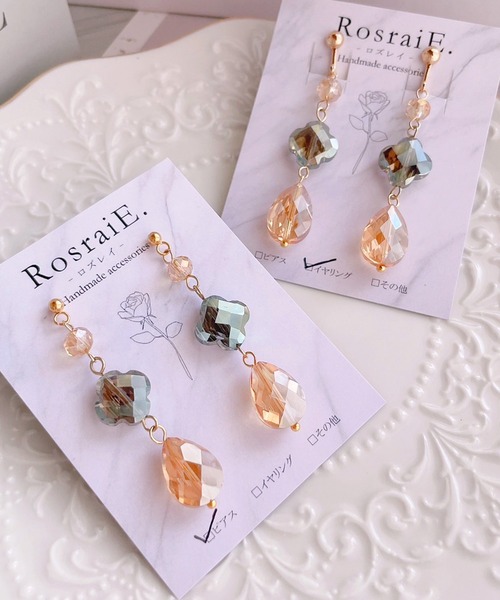 tone(トーン)の「【RosraiE】クローバードロップガラス ピアス(MA)(ピアス(両耳用)・レディース・ゴールド・FREE)」の1枚目の写真