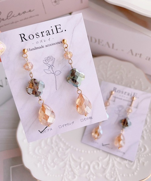 tone(トーン)の「【RosraiE】クローバードロップガラス ピアス(MA)(ピアス(両耳用)・レディース・ゴールド・FREE)」の5枚目の写真