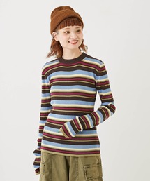 CUBE SUGAR | ラメボーダーニット長袖クルーネックプルオーバー(ニット/セーター)
