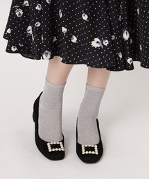 スクエアトゥフェイクパールヒールパンプス 結婚式二次会 パーティー