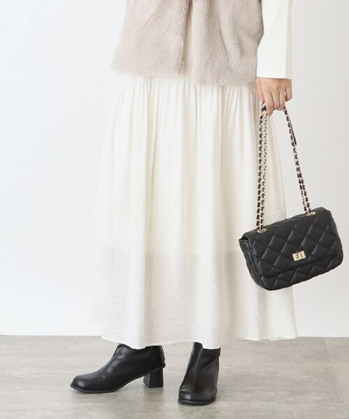 THE SHOP TK （ザ ショップ ティーケー ）の「◆ラウンドギャザースカート【洗濯機洗い可】（スカート・レディース・ブラック/アイボリー・13/12）」の2枚目の写真