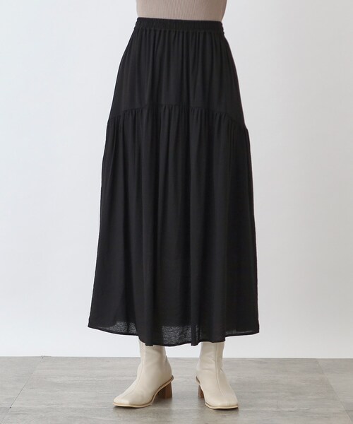 THE SHOP TK （ザ ショップ ティーケー ）の「◆ラウンドギャザースカート【洗濯機洗い可】（スカート・レディース・ブラック/アイボリー・13/12）」の3枚目の写真