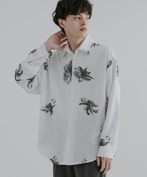 Rocky Monroe(ロッキーモンロー)の「オーバーサイズ総柄長袖シャツ(シャツ/ブラウス・メンズ・グレー/ホワイト×グレー/ブラック×ブルー/ブラック×グレー/パープル/ベージュ/ホワイト×ブルー・M/L)」の2枚目の写真