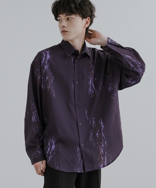 Rocky Monroe(ロッキーモンロー)の「オーバーサイズ総柄長袖シャツ(シャツ/ブラウス・メンズ・グレー/ホワイト×グレー/ブラック×ブルー/ブラック×グレー/パープル/ベージュ/ホワイト×ブルー・M/L)」の7枚目の写真