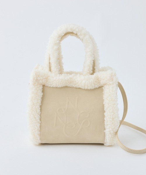 one after another NICE CLAUP（ワンアフターアナザーナイスクラップ）の「エンボスフェイクムートンバッグ（ハンドバッグ・レディース・ブラウン/サックスブルー/アイボリー・FREE）」の9枚目の写真