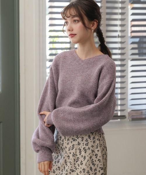 ASTORIA ODIER(アストリアオディール)の「ラメモヘアクロップトニット(ニット/セーター・レディース・アイボリー/パープル/ピンク/ベージュ・MEDIUM)」の12枚目の写真