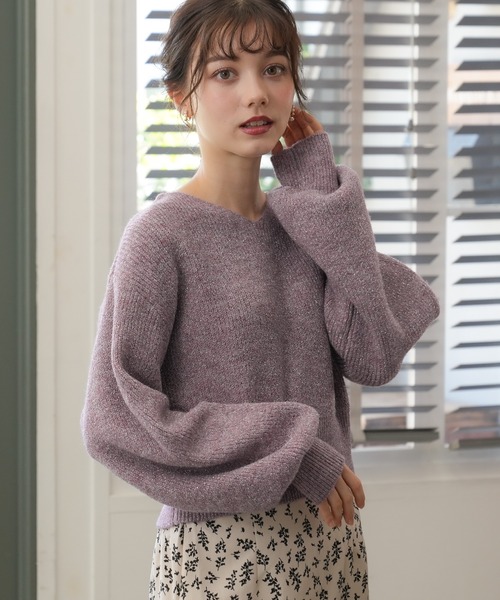 ASTORIA ODIER(アストリアオディール)の「ラメモヘアクロップトニット(ニット/セーター・レディース・アイボリー/パープル/ピンク/ベージュ・MEDIUM)」の13枚目の写真