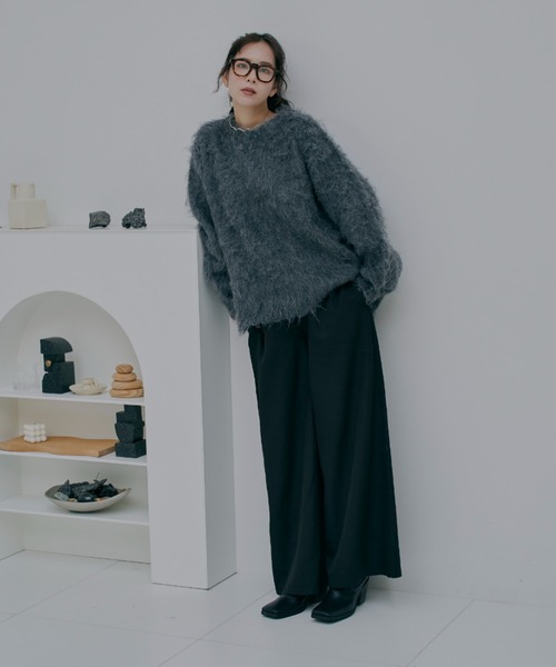 INTER FACTORY（インターファクトリー）の「はなのきえり - ウールブレンドシャギーニット made in INTERFACTORY（ニット/セーター・レディース・ホワイト/レッド/チャコールグレー/ブラウン・FREE）」の18枚目の写真