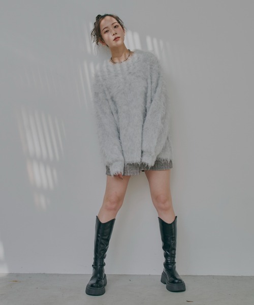 INTER FACTORY（インターファクトリー）の「はなのきえり - ウールブレンドシャギーニット made in INTERFACTORY（ニット/セーター・レディース・ホワイト/レッド/チャコールグレー/ブラウン・FREE）」の6枚目の写真