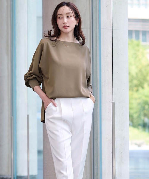 UR'S(ユアーズ)の「ボートネックドルマンスリーブプルオーバー(Tシャツ/カットソー・レディース・ホワイト/ネイビー/ベージュ/オリーブ/モカ・L/S/M)」の19枚目の写真