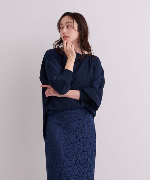 UR'S(ユアーズ)の「ボートネックドルマンスリーブプルオーバー(Tシャツ/カットソー・レディース・ホワイト/ネイビー/ベージュ/オリーブ/モカ・L/S/M)」の10枚目の写真