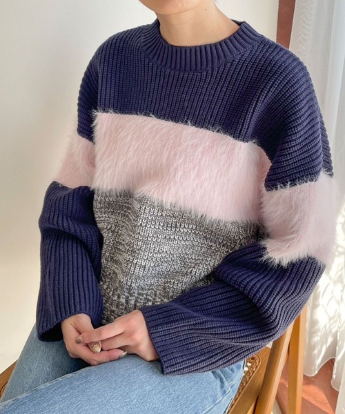 LOWRYS FARM（ローリーズファーム）の「イソザイドッキングＬＳ　970692（ニット/セーター・レディース・ホワイト/ネイビー/ブラック・FREE）」の3枚目の写真