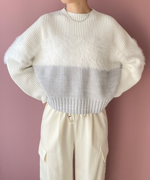 LOWRYS FARM（ローリーズファーム）の「イソザイドッキングＬＳ　970692（ニット/セーター・レディース・ホワイト/ネイビー/ブラック・FREE）」の4枚目の写真