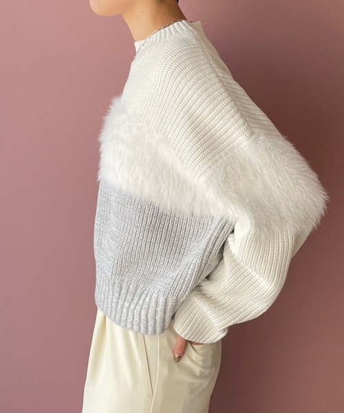 LOWRYS FARM（ローリーズファーム）の「イソザイドッキングＬＳ　970692（ニット/セーター・レディース・ホワイト/ネイビー/ブラック・FREE）」の5枚目の写真