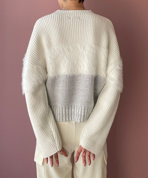 LOWRYS FARM（ローリーズファーム）の「イソザイドッキングＬＳ　970692（ニット/セーター・レディース・ホワイト/ネイビー/ブラック・FREE）」の6枚目の写真