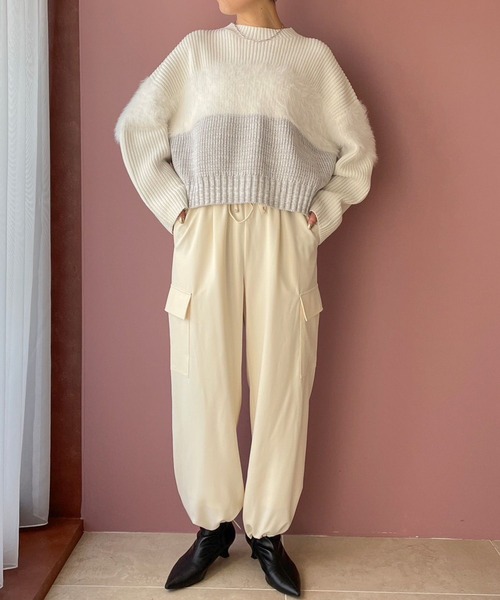 LOWRYS FARM（ローリーズファーム）の「イソザイドッキングＬＳ　970692（ニット/セーター・レディース・ホワイト/ネイビー/ブラック・FREE）」の7枚目の写真