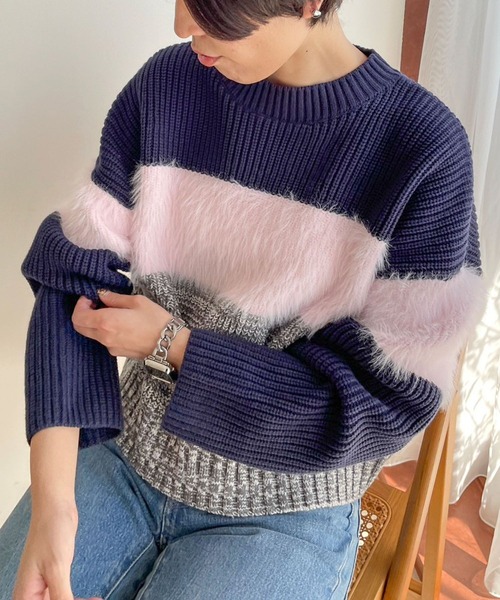 LOWRYS FARM（ローリーズファーム）の「イソザイドッキングＬＳ　970692（ニット/セーター・レディース・ホワイト/ネイビー/ブラック・FREE）」の10枚目の写真