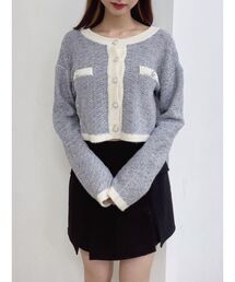 EATME | バイカラーツイードライクニットカーディガン（セットアップ可能）(カーディガン/ボレロ)