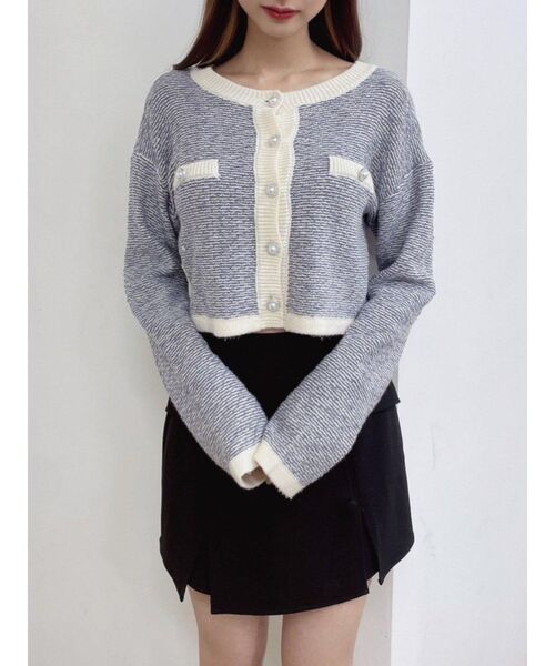 EATME（イートミー）の「バイカラーツイードライクニットカーディガン（セットアップ可能）（カーディガン/ボレロ・レディース・ブラック/ブルー/ベージュ・FREE）」の3枚目の写真