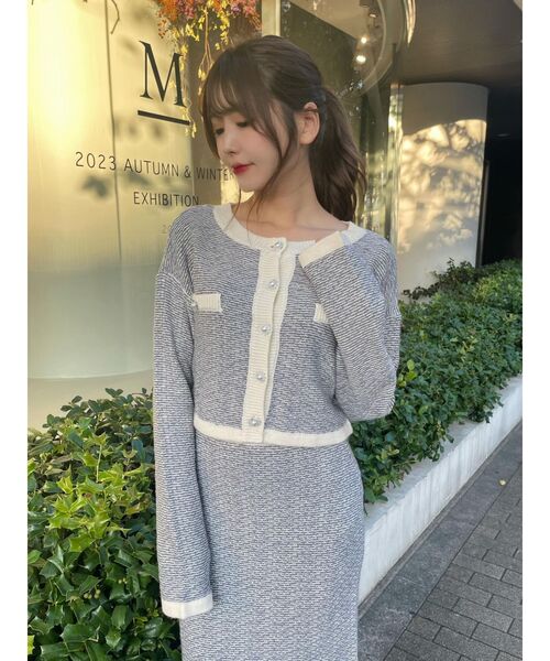 EATME（イートミー）の「バイカラーツイードライクニットカーディガン（セットアップ可能）（カーディガン/ボレロ・レディース・ブラック/ブルー/ベージュ・FREE）」の6枚目の写真