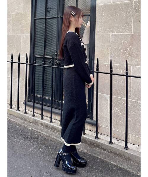 EATME（イートミー）の「バイカラーツイードライクニットカーディガン（セットアップ可能）（カーディガン/ボレロ・レディース・ブラック/ブルー/ベージュ・FREE）」の8枚目の写真