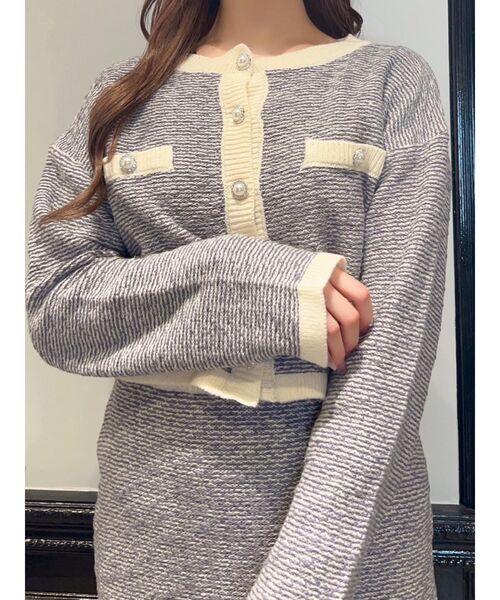EATME（イートミー）の「バイカラーツイードライクニットカーディガン（セットアップ可能）（カーディガン/ボレロ・レディース・ブラック/ブルー/ベージュ・FREE）」の11枚目の写真