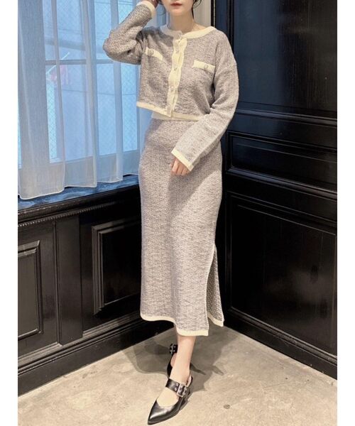 EATME（イートミー）の「バイカラーツイードライクニットカーディガン（セットアップ可能）（カーディガン/ボレロ・レディース・ブラック/ブルー/ベージュ・FREE）」の13枚目の写真