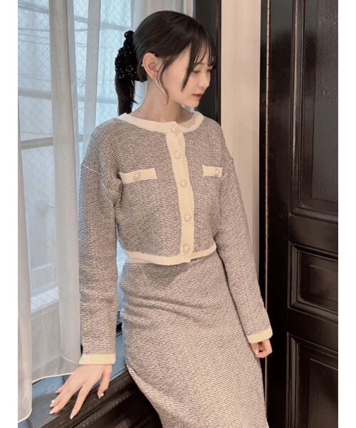 EATME（イートミー）の「バイカラーツイードライクニットカーディガン（セットアップ可能）（カーディガン/ボレロ・レディース・ブラック/ブルー/ベージュ・FREE）」の14枚目の写真