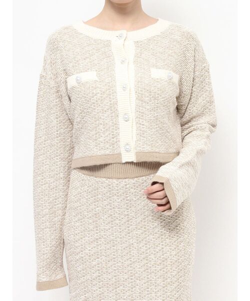 EATME（イートミー）の「バイカラーツイードライクニットカーディガン（セットアップ可能）（カーディガン/ボレロ・レディース・ブラック/ブルー/ベージュ・FREE）」の16枚目の写真