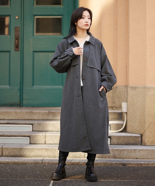 SPINNS（スピンズ）の「ケープデザインベルト付きチェスターコート（チェスターコート・レディース・チャコールグレー/ブラック/アイボリー/ダークブラウン・ONESIZE）」の19枚目の写真