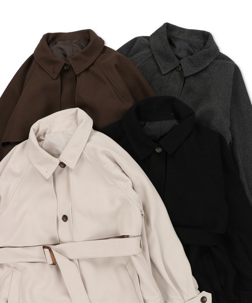 SPINNS（スピンズ）の「ケープデザインベルト付きチェスターコート（チェスターコート・レディース・チャコールグレー/ブラック/アイボリー/ダークブラウン・ONESIZE）」の22枚目の写真