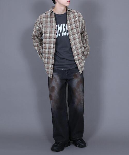 Figments（フィグメンツ）の「オーバーサイズブリーチチェックシャツ（シャツ/ブラウス・レディース・ネイビー/ベージュ・MEDIUM/SMALL）」の5枚目の写真