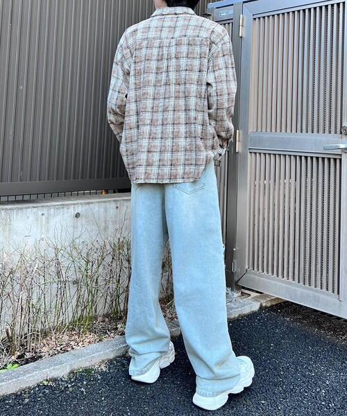 Figments（フィグメンツ）の「オーバーサイズブリーチチェックシャツ（シャツ/ブラウス・レディース・ネイビー/ベージュ・MEDIUM/SMALL）」の10枚目の写真