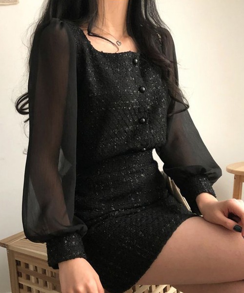 Jasmine Grandiflorum(ジャスミングランディフローラム)の「【Jasmine】レイヤード風異素材シアー切り替えセットアップ (SS)(セットアップ・レディース・ブラック/ホワイト・SMALL/MEDIUM)」の11枚目の写真