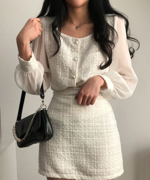Jasmine Grandiflorum(ジャスミングランディフローラム)の「【Jasmine】レイヤード風異素材シアー切り替えセットアップ (SS)(セットアップ・レディース・ブラック/ホワイト・SMALL/MEDIUM)」の15枚目の写真