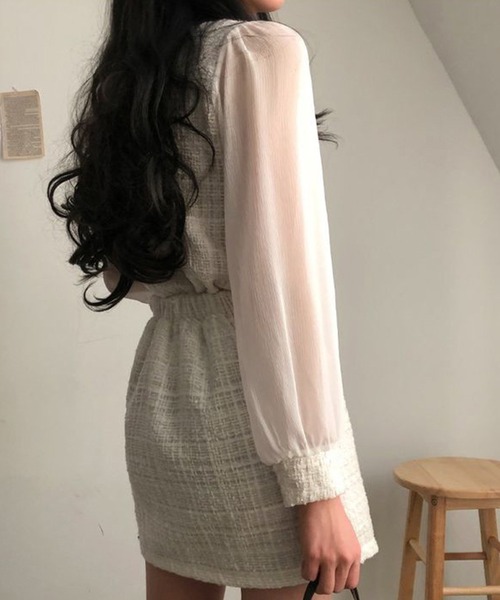Jasmine Grandiflorum(ジャスミングランディフローラム)の「【Jasmine】レイヤード風異素材シアー切り替えセットアップ (SS)(セットアップ・レディース・ブラック/ホワイト・SMALL/MEDIUM)」の18枚目の写真