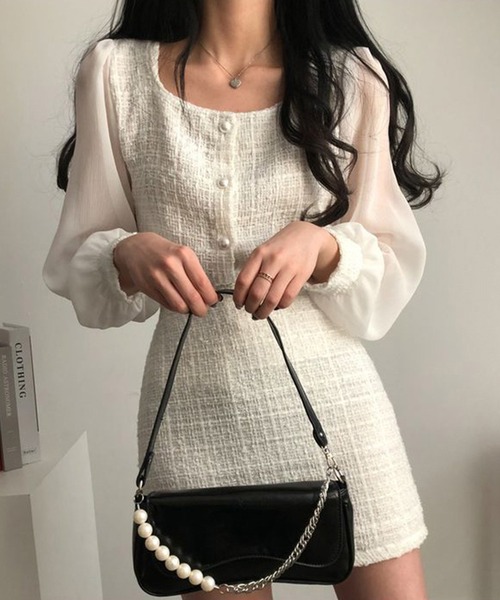 【Jasmine】レイヤード風異素材シアー切り替えセットアップ セール】【Jasmine】レイヤード風異素材シアー切り替え
