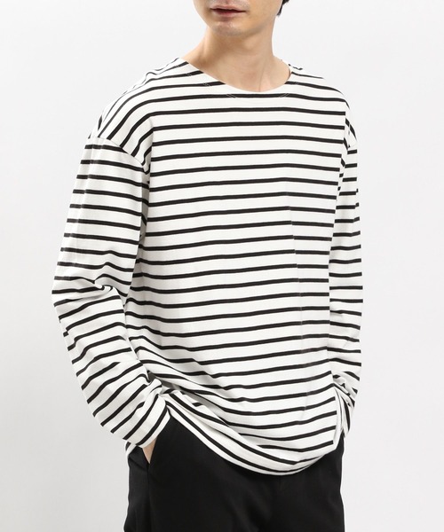 GLOBAL WORK Smile Seed Store(グローバルワーク スマイルシードストア)の「コットンボーダーTシャツ長袖/984095(Tシャツ/カットソー・メンズ・ブルー系その他/その他/グレー系その他・SMALL/LARGE/X-LARGE/MEDIUM)」の1枚目の写真