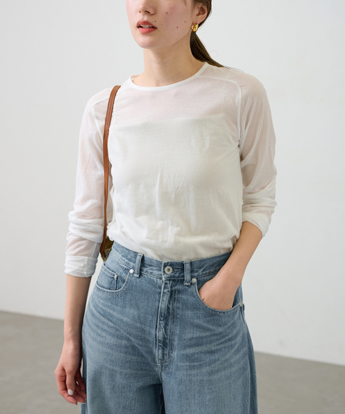 jane smith / シースルートップス 16G SHEER WIDE RIB CARDIGAN