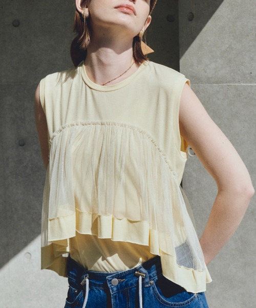 Unitage（ユニテージ）の「チュールボリュームTEE（Tシャツ/カットソー・レディース・ネイビー/Cream/ブルー・FREE）」の3枚目の写真