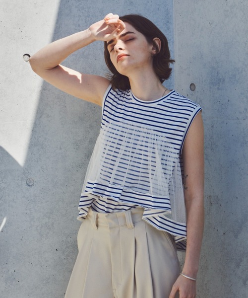 Unitage（ユニテージ）の「チュールボリュームTEE（Tシャツ/カットソー・レディース・ネイビー/Cream/ブルー・FREE）」の9枚目の写真