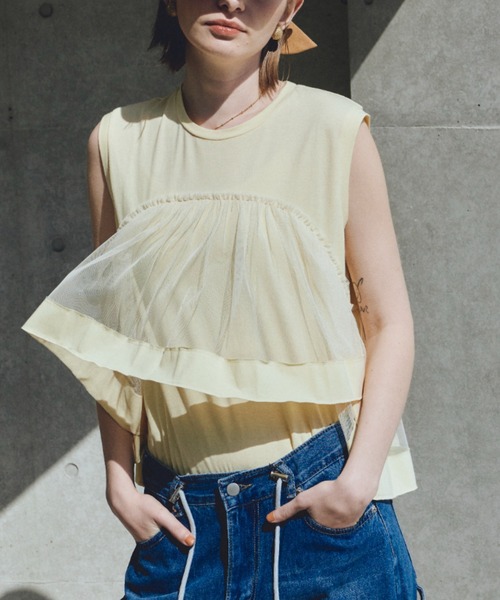 Unitage（ユニテージ）の「チュールボリュームTEE（Tシャツ/カットソー・レディース・ネイビー/Cream/ブルー・FREE）」の17枚目の写真