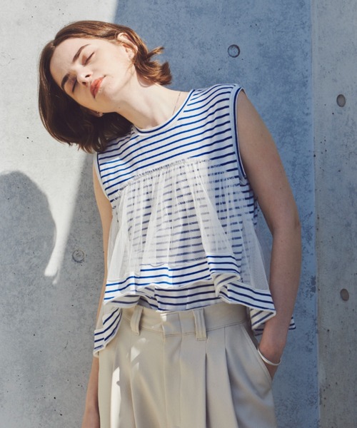 Unitage（ユニテージ）の「チュールボリュームTEE（Tシャツ/カットソー・レディース・ネイビー/Cream/ブルー・FREE）」の8枚目の写真