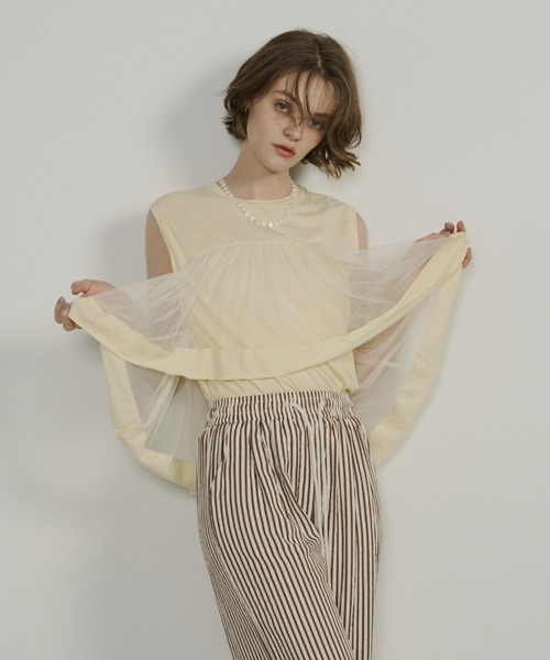 Unitage（ユニテージ）の「チュールボリュームTEE（Tシャツ/カットソー・レディース・ネイビー/Cream/ブルー・FREE）」の6枚目の写真