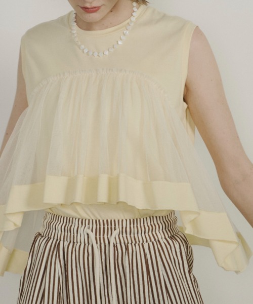 Unitage（ユニテージ）の「チュールボリュームTEE（Tシャツ/カットソー・レディース・ネイビー/Cream/ブルー・FREE）」の5枚目の写真