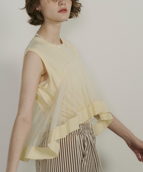 Unitage（ユニテージ）の「チュールボリュームTEE（Tシャツ/カットソー・レディース・ネイビー/Cream/ブルー・FREE）」の7枚目の写真