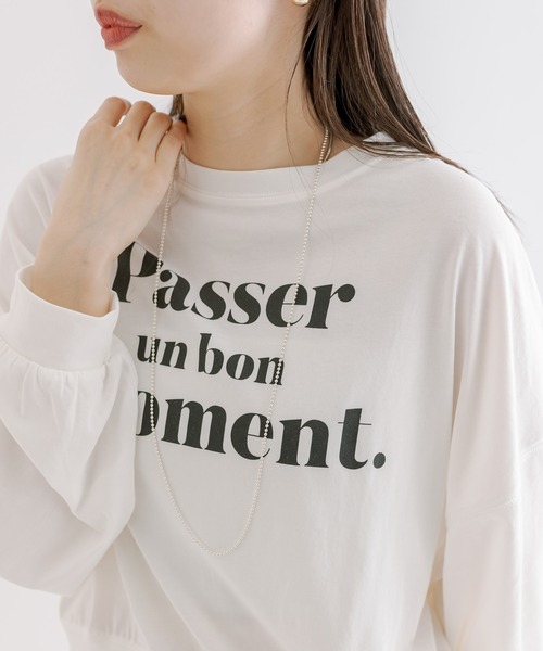 mline（エムライン）の「[mline]ロゴ切替ロングTシャツ（Tシャツ/カットソー・レディース・オフホワイト/レッド・FREE）」の2枚目の写真